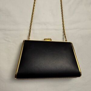 Nordstrom Black and Gold Leather Clutch with Chain Strap